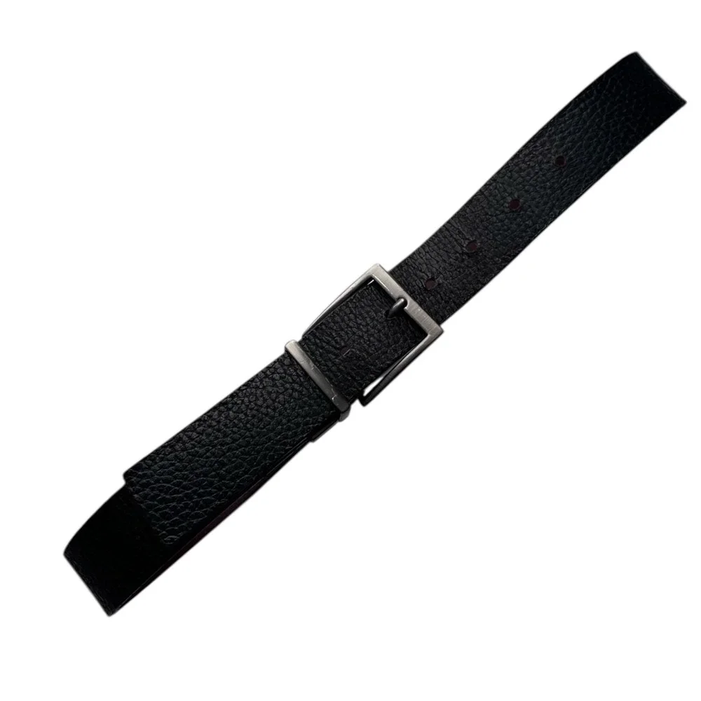 Reversible Genuine Leather Belt Black Burgundy Textured‎ Silver Buckle Men’s M/L
